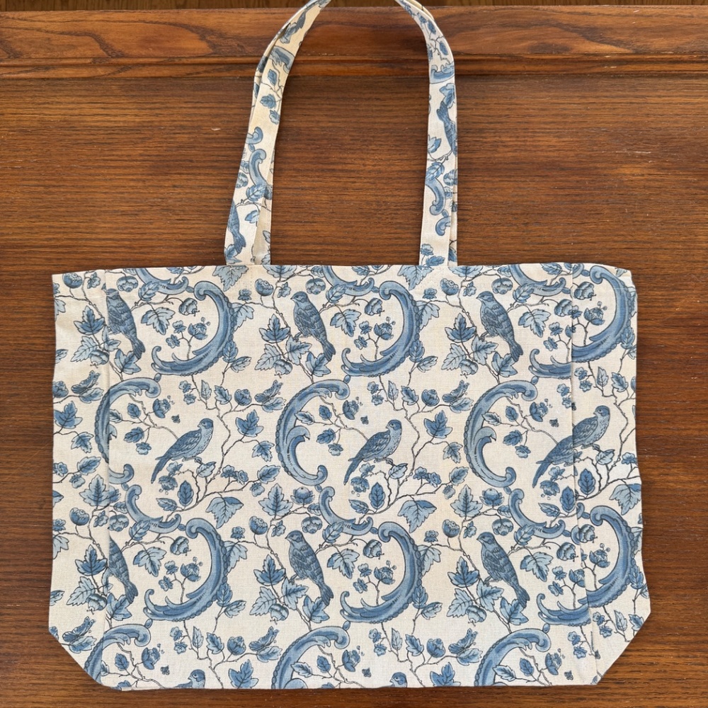 new Sézane x Antoinette Poisson cotton tote bag blue bird vintage print - Picture 2 of 5